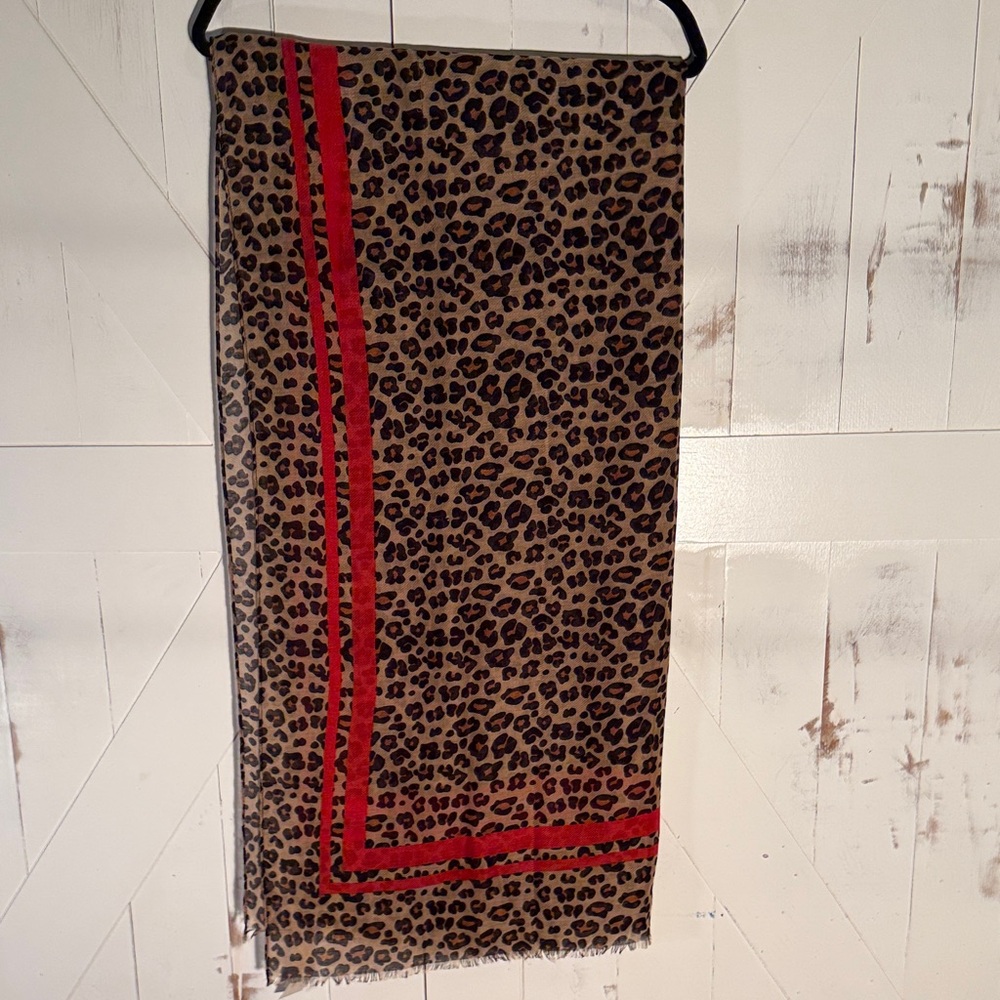 Leopard Print Scarf with Red Accent - Picture 1 of 5